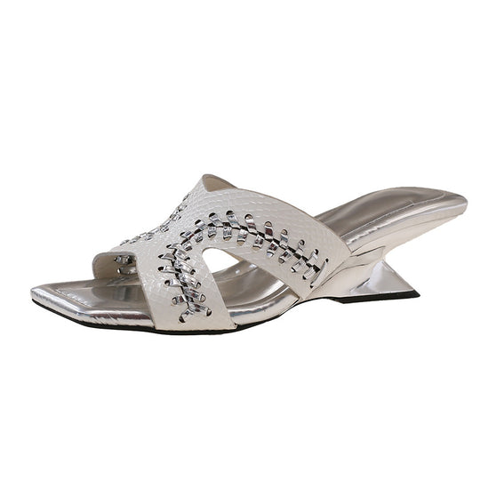 Damen Gleitschuhe mit dekorativen Strass-Elementen und modischem Absatz EB