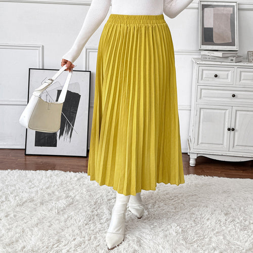 Damen Plissierter Midirock mit elastischem Bund und fließendem Schnitt EB