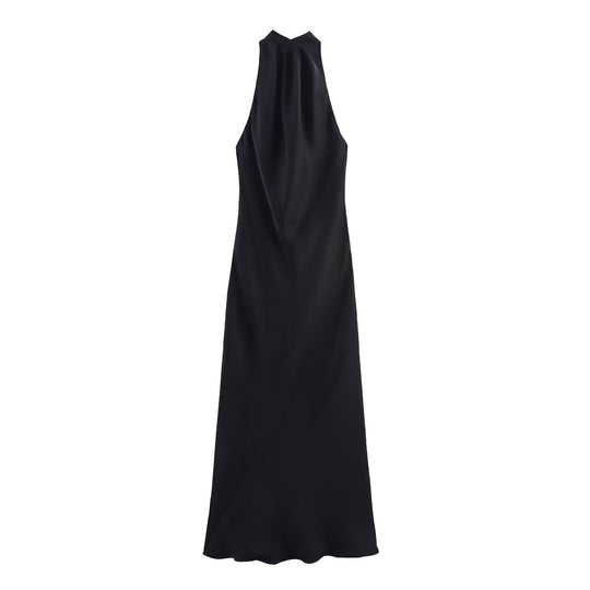 Damen Elegantes Maxikleid mit schimmerndem Wasserfallausschnitt und figurumspielendem Schnitt EB