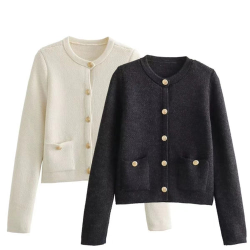 Damen Strickjacke mit dekorativen Knöpfen und Taschen EB