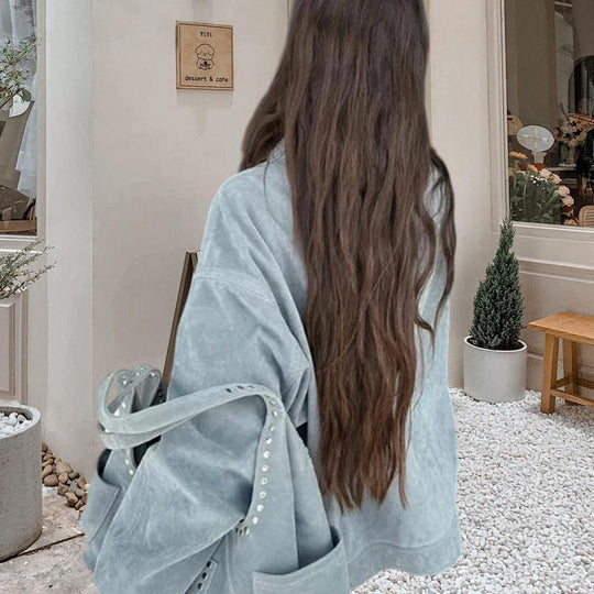 Damen Oversized Denimjacke im lässigen Stil mit praktischen Taschen EB