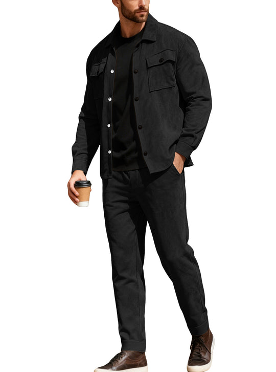 Herren nan Shirtjacke mit Pattentaschen und gerade geschnittene Chinohose EB