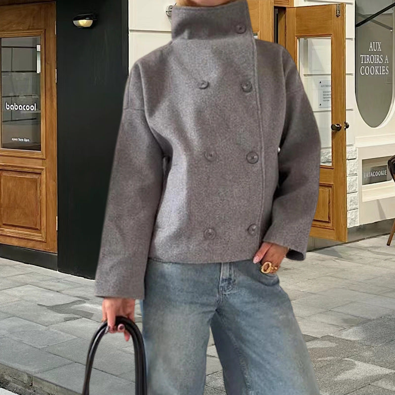 Damen oversized Cropped-Jacke mit hohem Kragen und ausgefallenem Ärmel EB