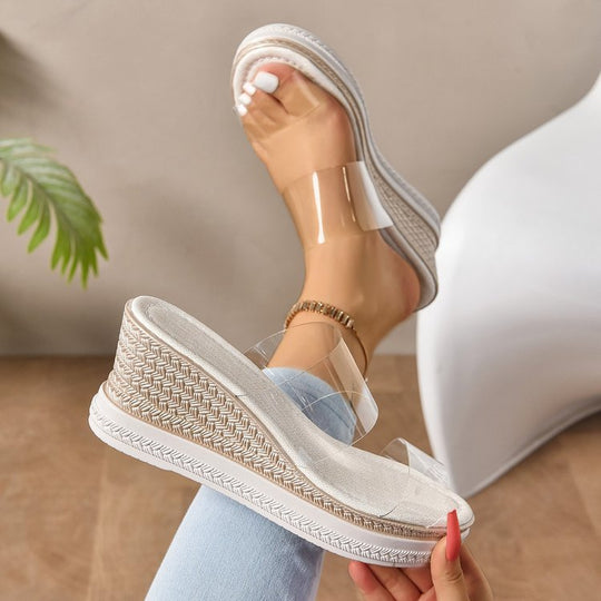 Damen Wedge-Pantoletten mit transparentem Riemendesign und ergonomischer Sohle EB