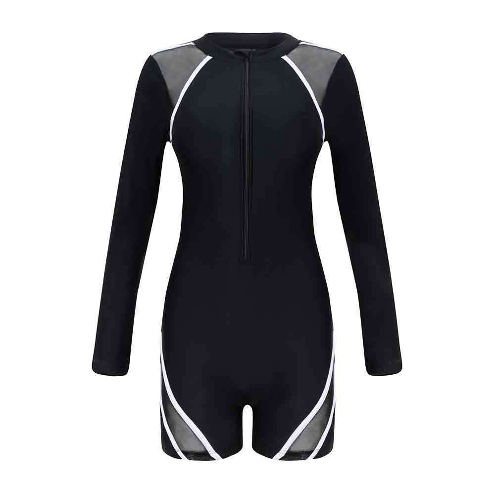 Damen Sportlicher Langarm-Schwimmanzug mit atmungsaktiven Netz Einsätzen EB