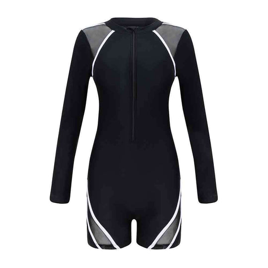 Damen Sportlicher Langarm-Schwimmanzug mit atmungsaktiven Netz Einsätzen EB