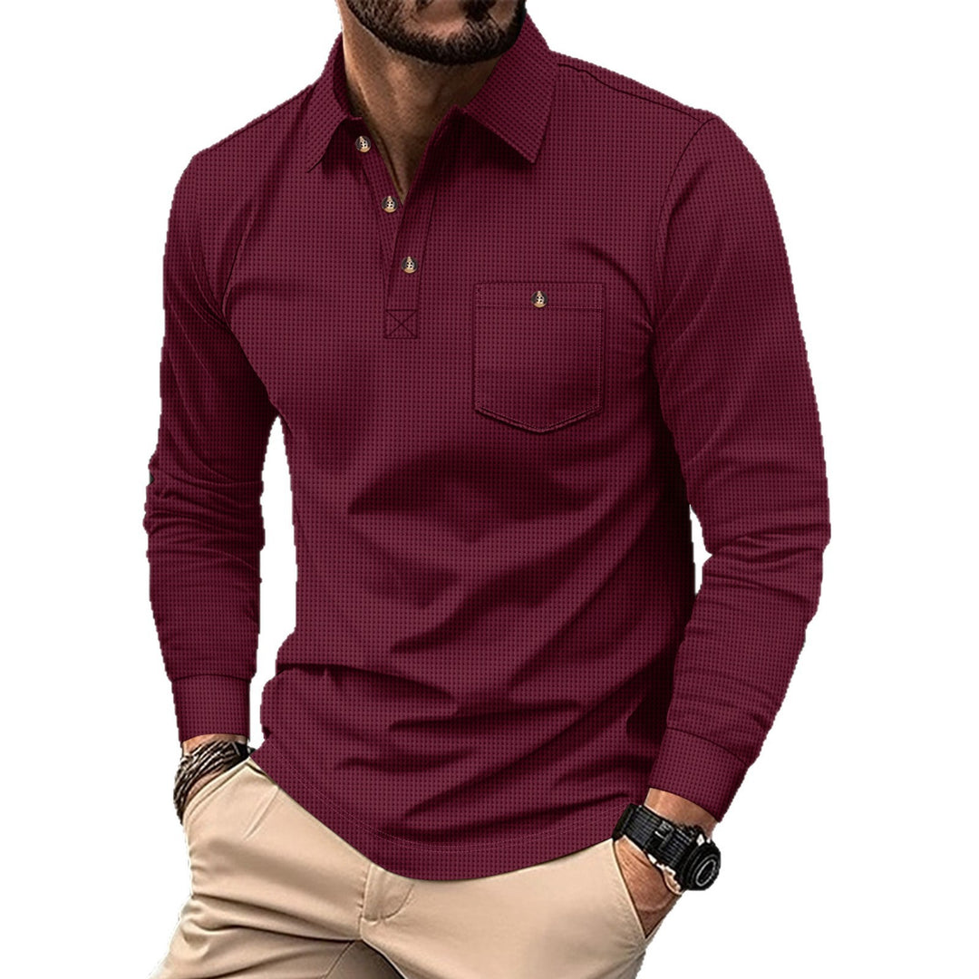 Herren nan strukturierter Langarm-Polo mit Brusttasche und Hemdkragen EB