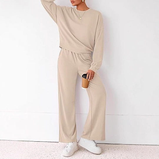 Damen Komfortabler Sweatsuit mit weitem Bein und lässigem Schnitt EB
