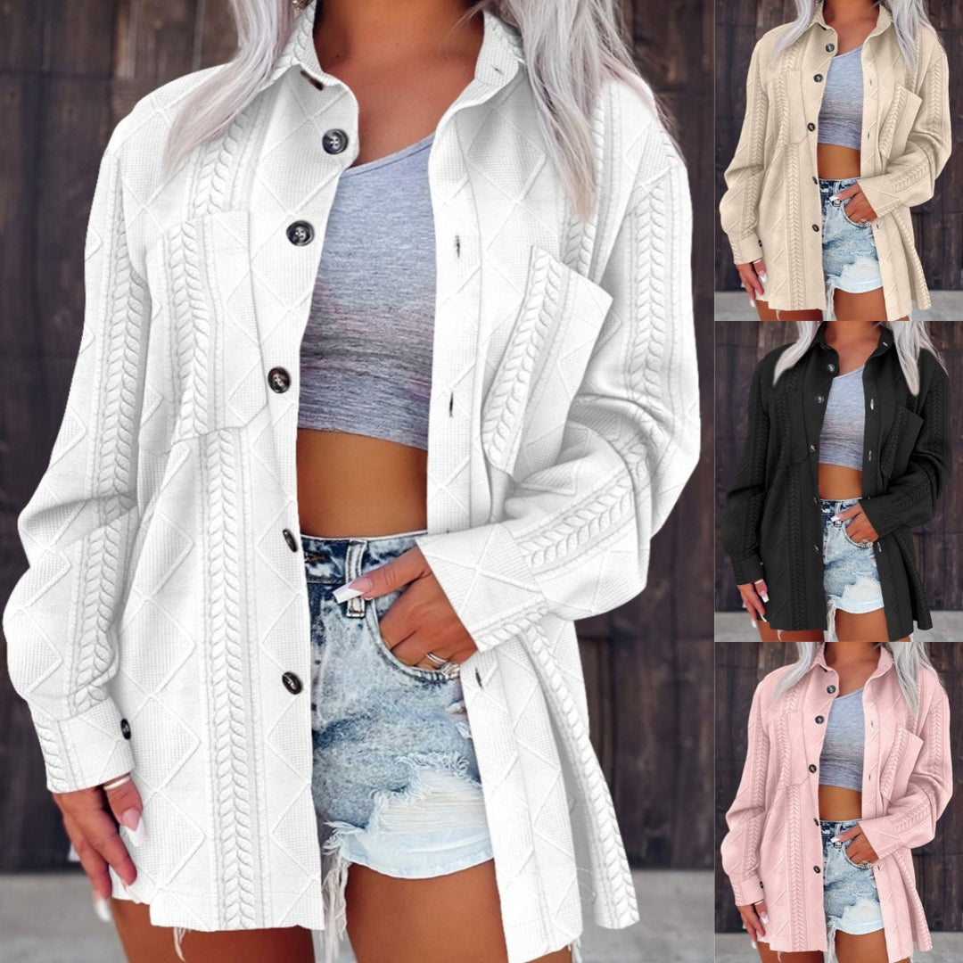 Damen Modische Longbluse mit strukturiertem Design und praktischen Taschen EB