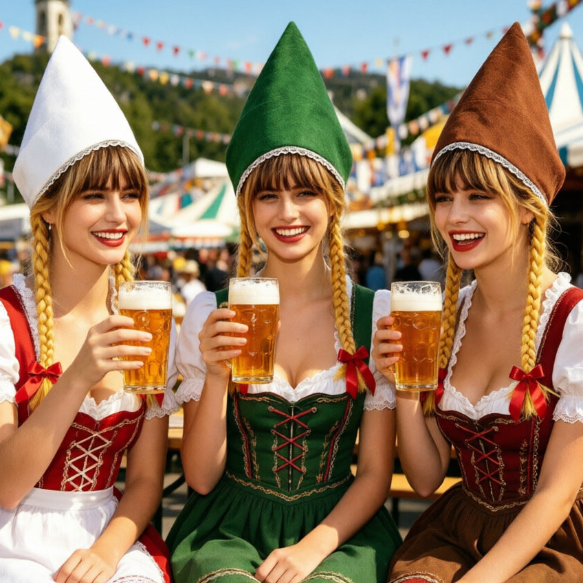 Damen nan traditionelle Trachtenhaube aus Baumwollvelours mit feinem Spitzenrand für Dirndl EB
