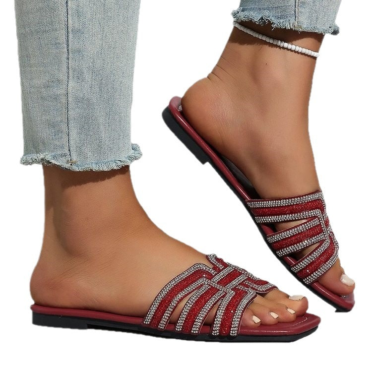 Damen Glamouröse Strandsandalen mit funkelndem Riemendesign EB