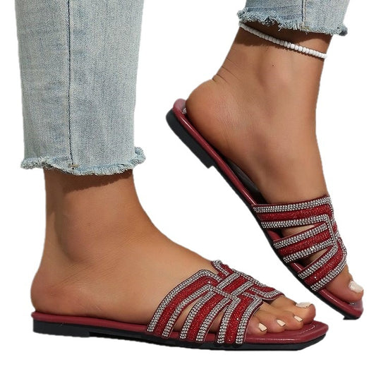 Damen Glamouröse Strandsandalen mit funkelndem Riemendesign EB