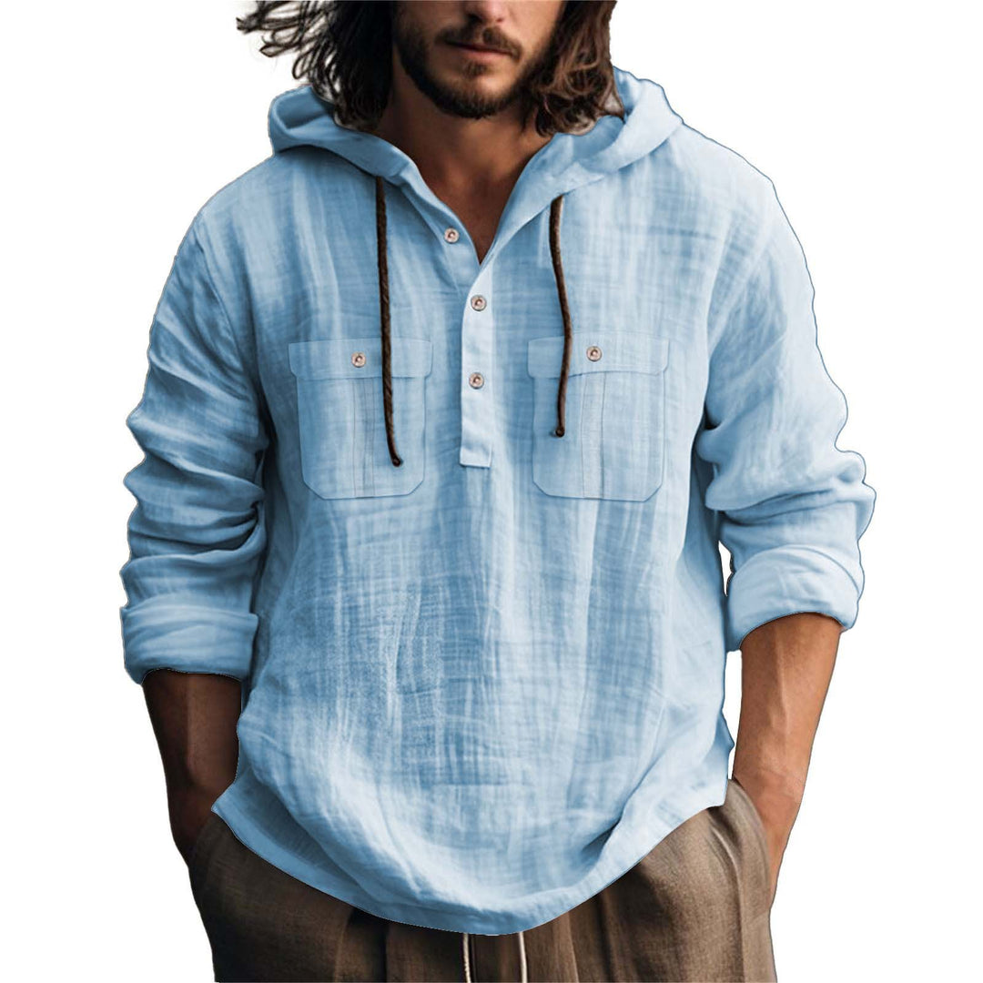 Herren lässiger Kapuzenpullover mit Knopfleiste und praktischen Taschen EB