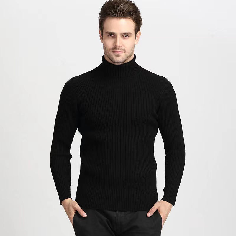 Herren nan Rippstrick Rollkragenpullover figurnaher elastischer Feinstrick EB
