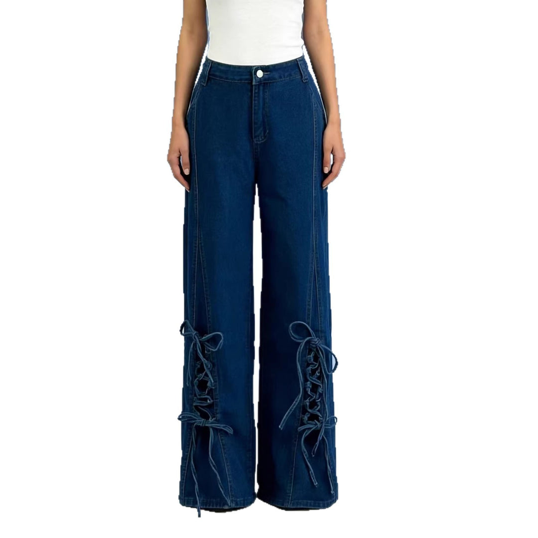 Damen Weite Jeans mit Schnürdetails