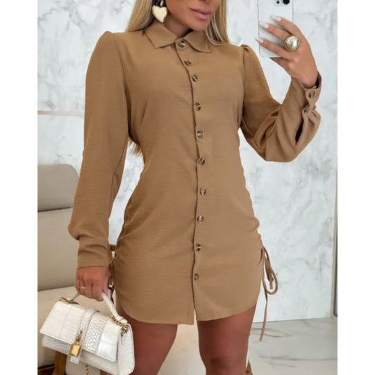 Damen Knopfhemd Kleid im femininen Schnitt mit Rüschendetails EB