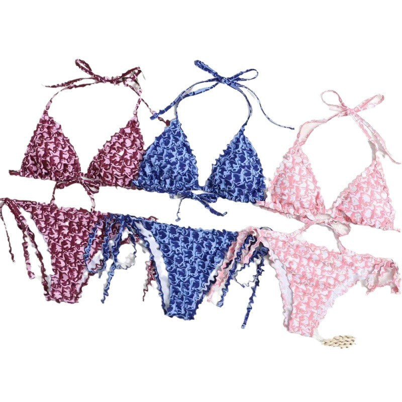 Damen Triangel-Bikini mit floralem Rüschendesign EB
