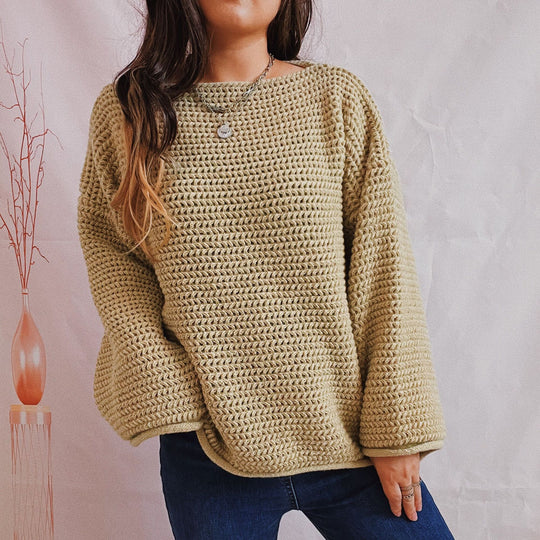 Damen Grobstrickpullover mit weitem Schnitt und lässigen Ärmeln EB