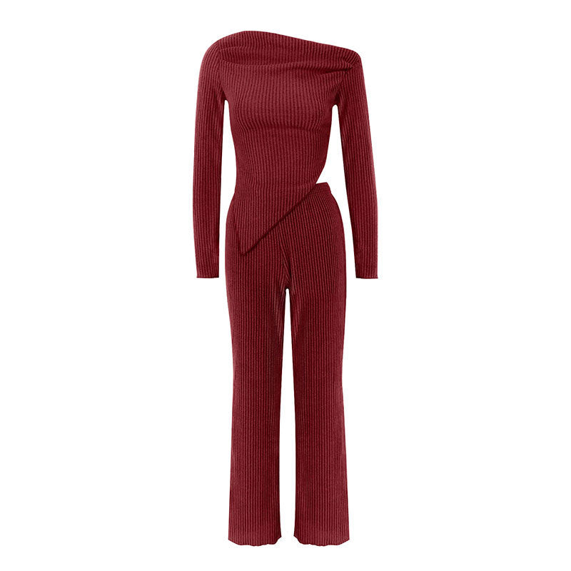 Damen figurbetontes Jumpsuit mit asymmetrischem Ausschnitt und langen Ärmeln EB