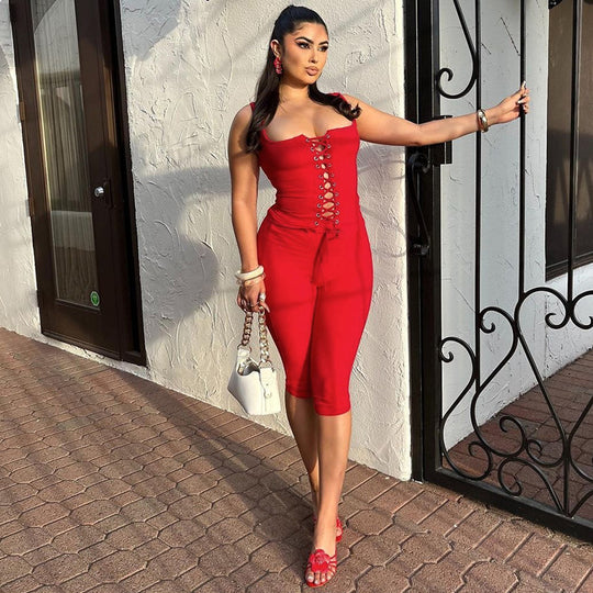 Damen Figurbetontes Midikleid mit Schnürung EB