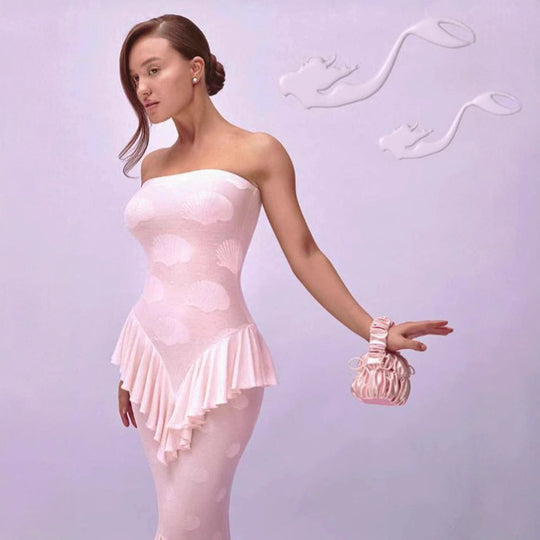 Damen Elegantes Bandeau Maxikleid mit Fransen EB