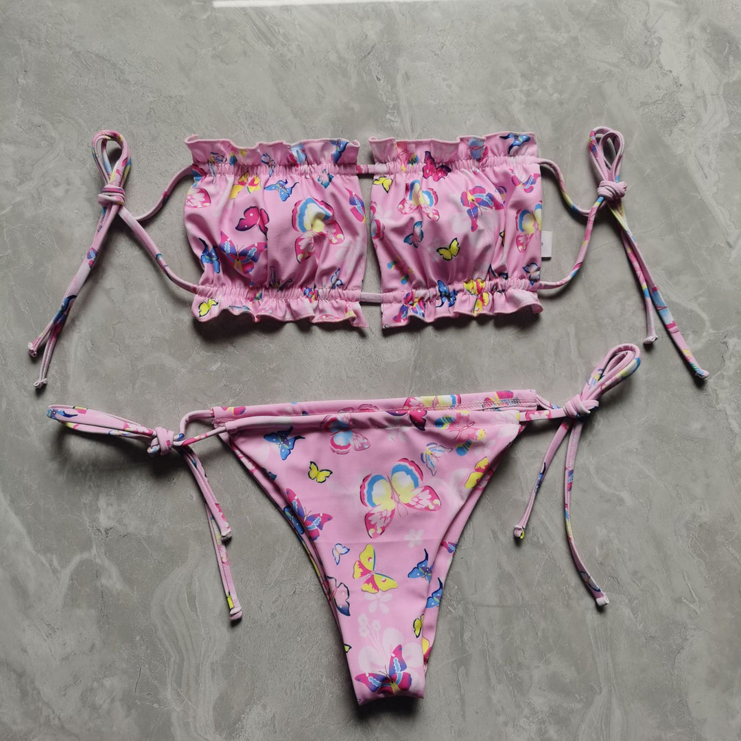 Damen Bandeau-Bikini mit voluminösen Rüschendetails EB