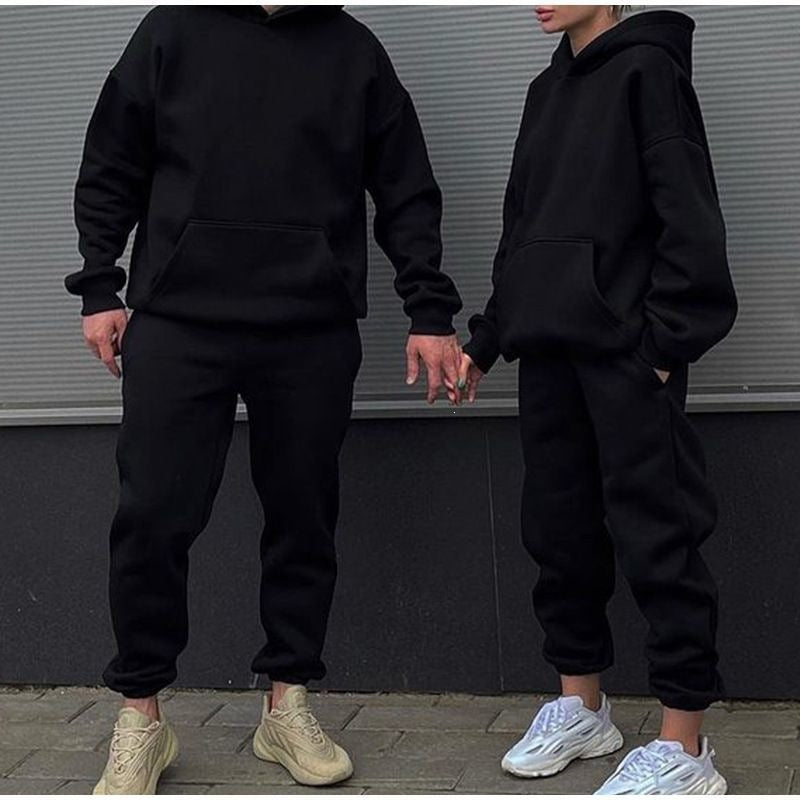 Unisex Oversize-Kapuzenpullover mit Kängurutasche und weiter Jogginghose aus French Terry EB