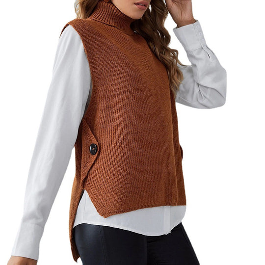 Damen Strickweste mit Stehkragen und Knopfdetails EB