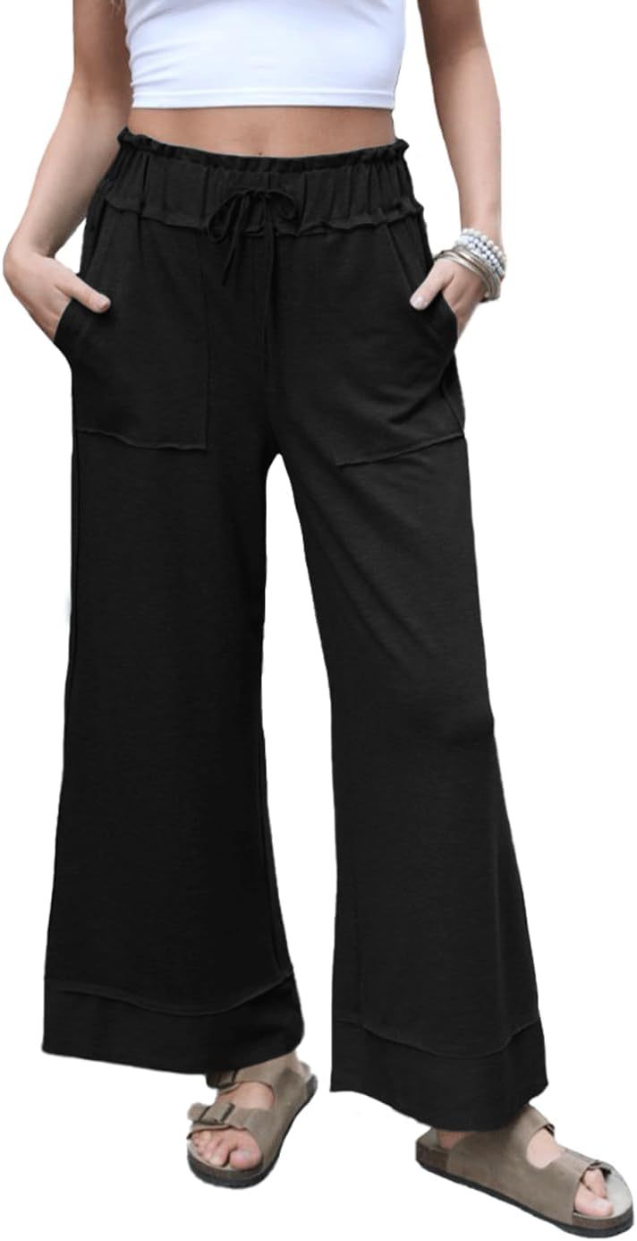 Damen Modische Palazzo-Hose mit elastischem Bund und praktischen Taschen EB