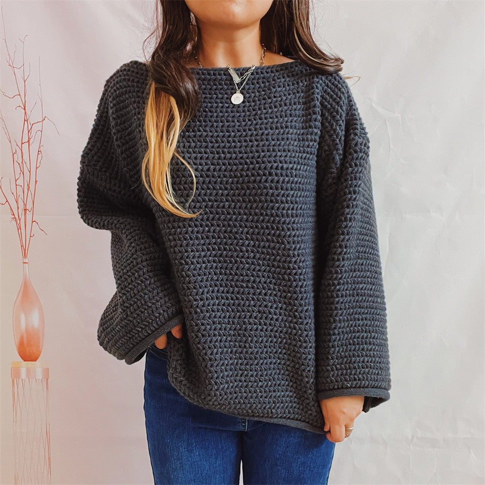 Damen Grobstrickpullover mit weitem Schnitt und lässigen Ärmeln EB