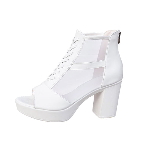 Damen elegante Plateau-Sandaletten mit transparentem Netzdesign und modischem Riemen EB