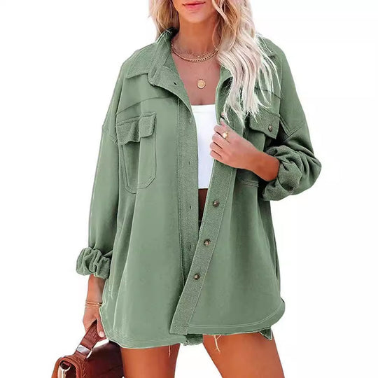Damen Oversized Freizeitjacke mit praktischen Taschen und stylischen Druckknöpfen EB