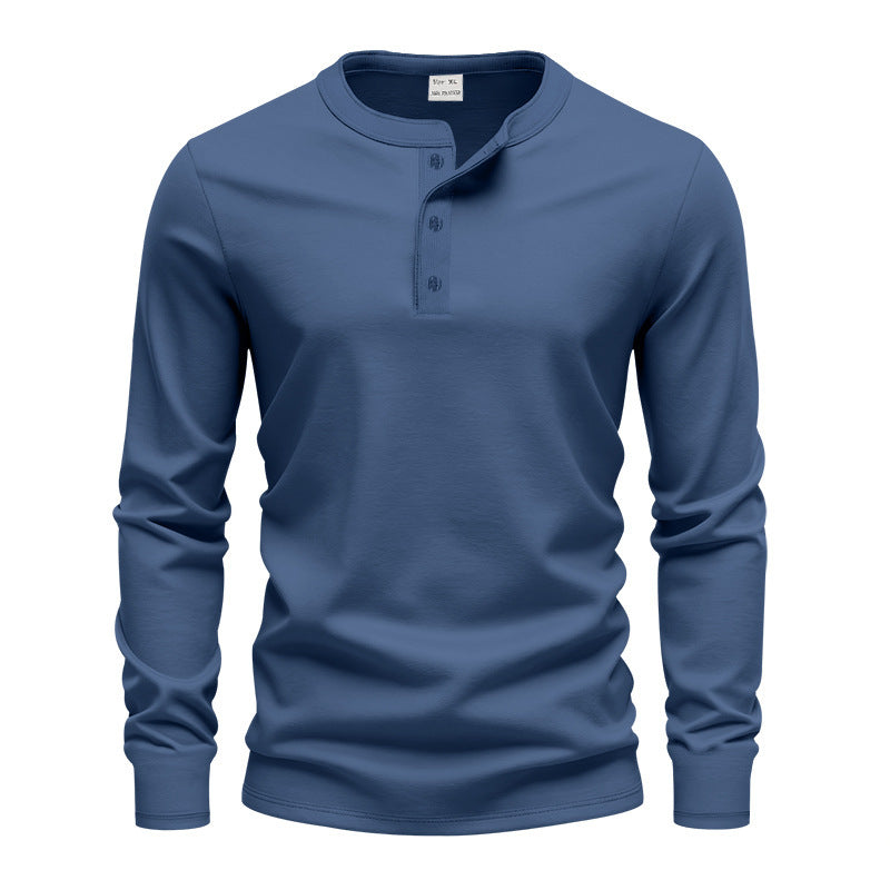 Herren nan tailliertes Langarm-Henleyshirt mit Stehkragen, feinem Baumwollstretch und Rippbündchen EB