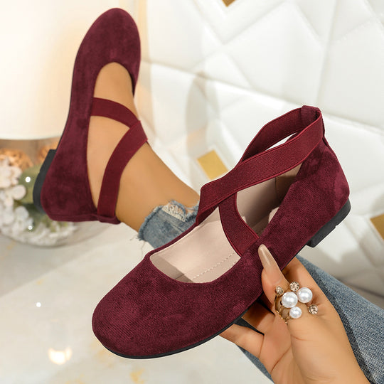 Damen Stylish Ballerinas mit elastischem Kreuzriemen und atmungsaktivem Obermaterial EB