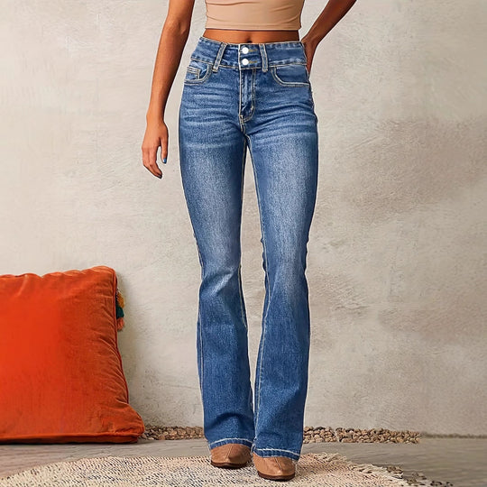 Damen Hochtaillierte Bootcut Jeans EB