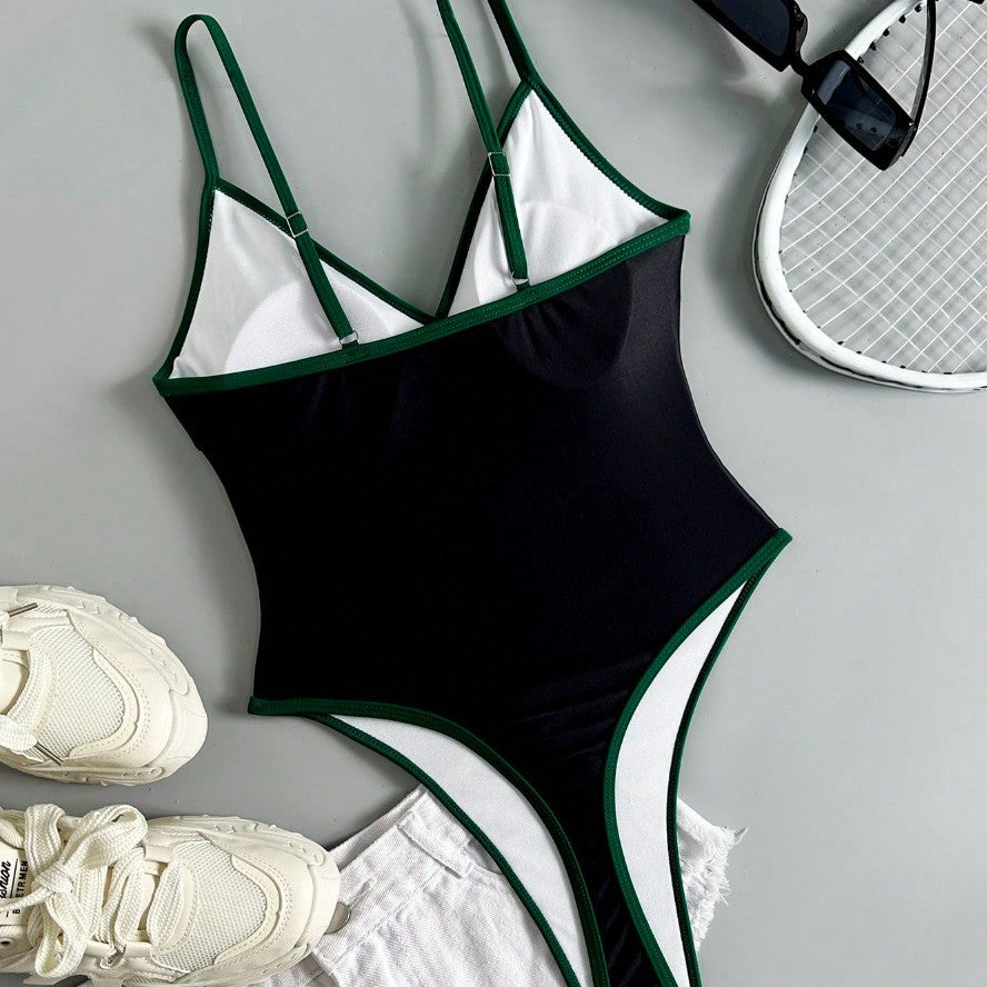 Damen Sportlicher Einteiler Badeanzug mit markantem Logo-Motiv EB