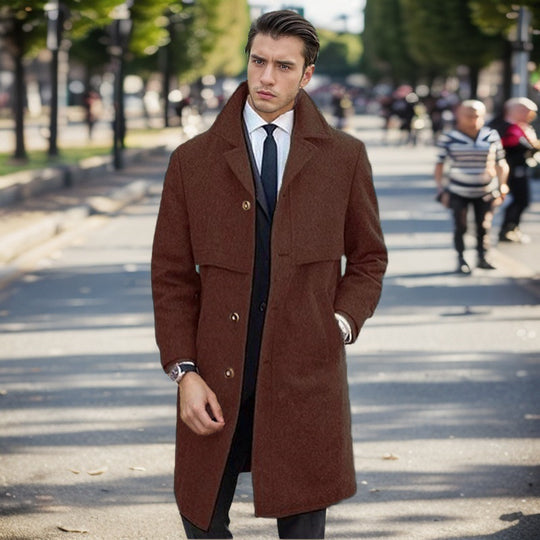 Herren eleganter Wollmantel mit doppelter Knopfleiste und modernem Design EB