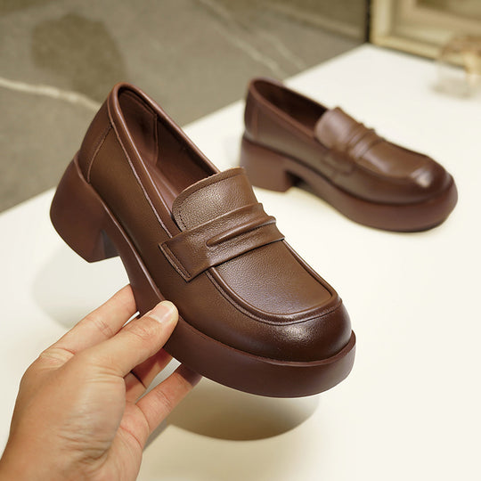 Damen Elegante Mokassins mit bequemem Blockabsatz und modischem Riemen EB