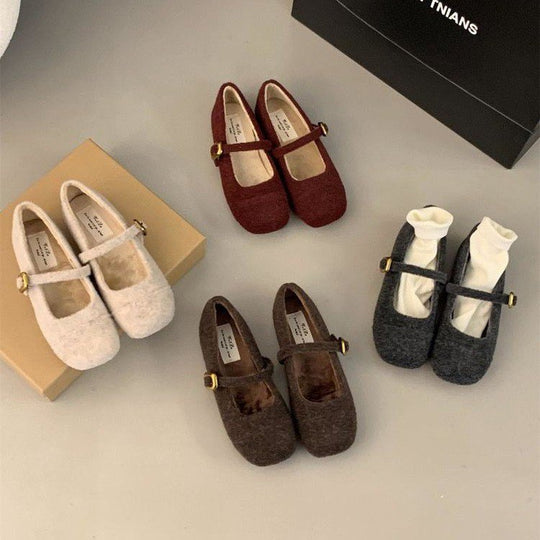 Damen elegante Filz-Ballerinas mit dekorativem Riemchen EB