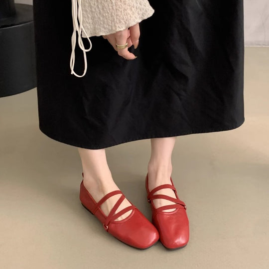 Damen elegantes Ballerina-Modell mit modischem Riemchen und hochwertigem Leder EB
