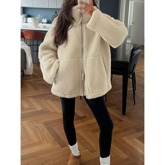 Damen Fleecejacke mit hochschließendem Kragen und Taschen EB