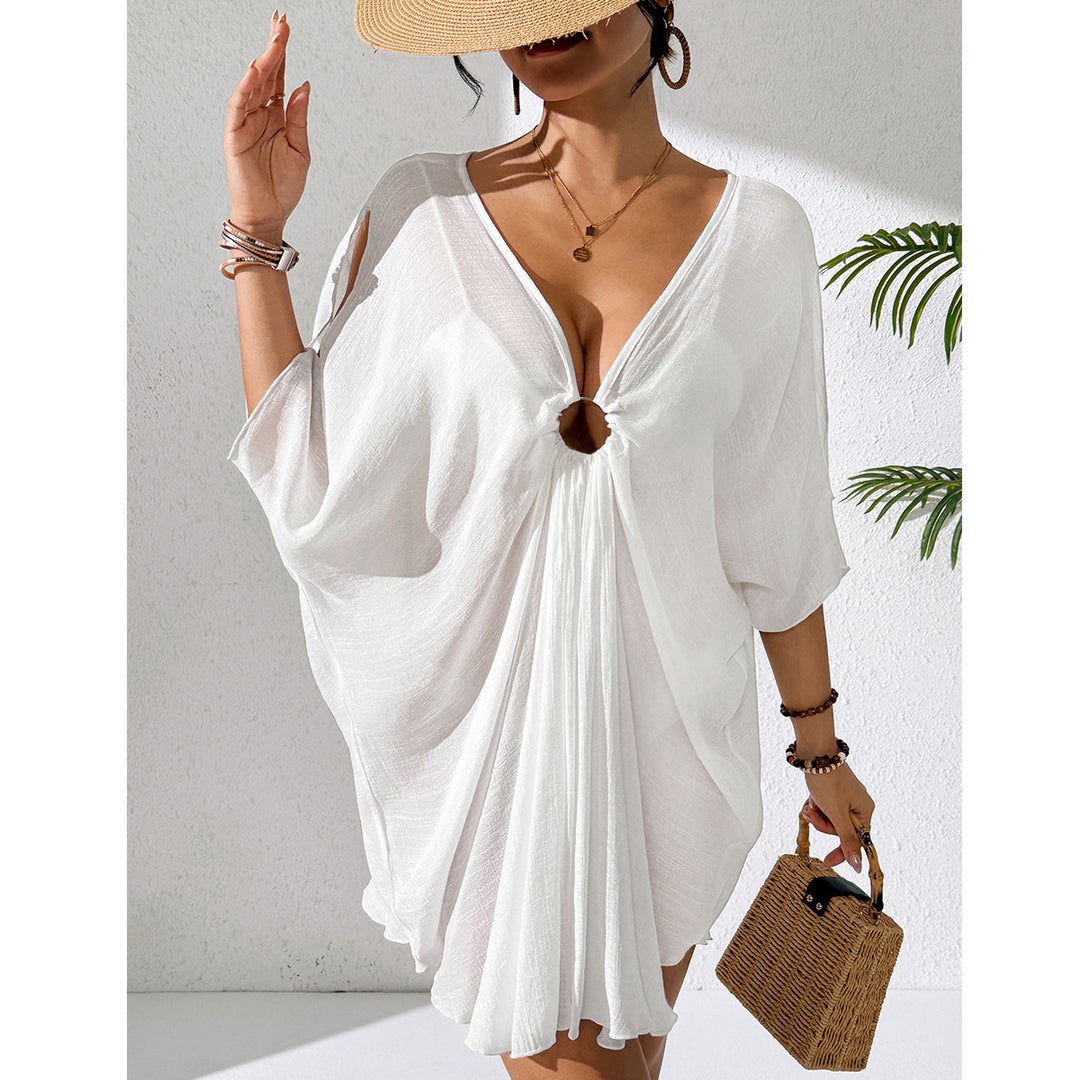 Damen Strandkleid mit tiefem V-Ausschnitt und lockerem Schnitt EB