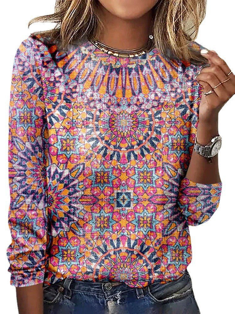 Damen Langärmeliges Oversize-Sweatshirt mit abstraktem Aquarell-Mosaikprint EB