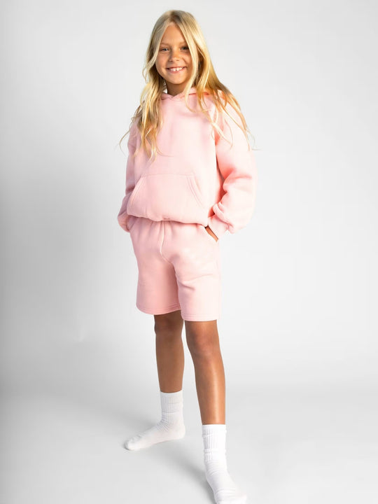 Damen Kapuzensweatshirt und Shorts-Set aus weichem Fleece mit praktischen Taschen EB
