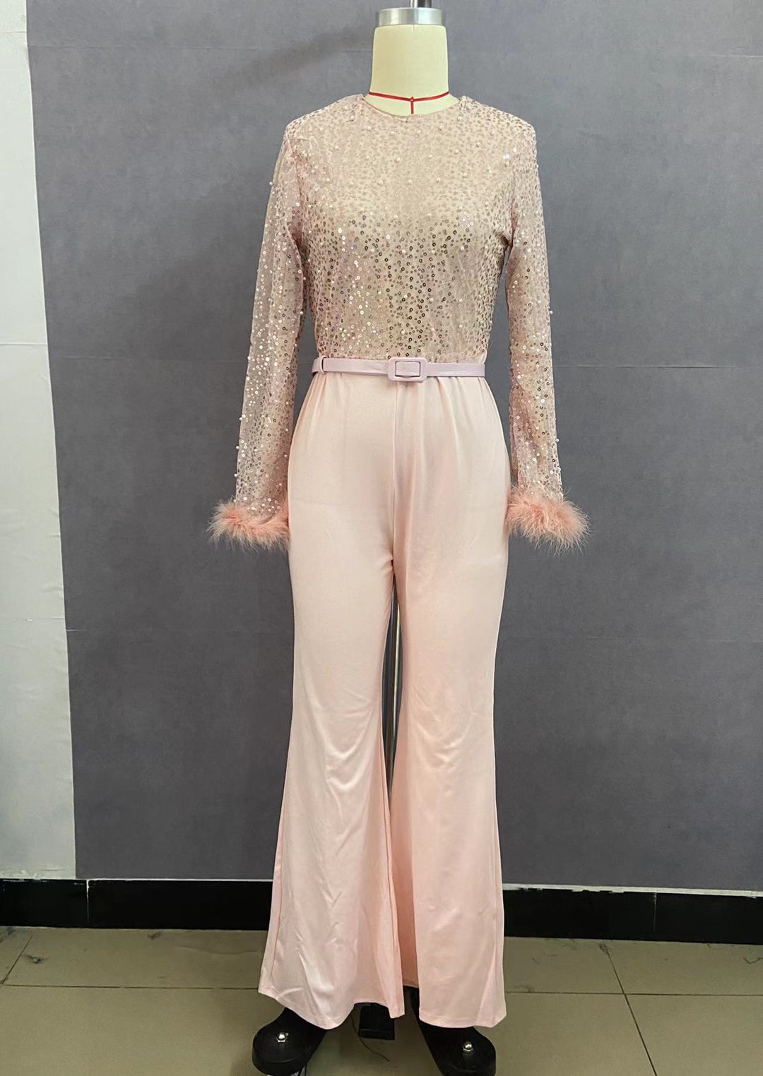 Damen Glitzerndes Oberteil mit langen Ärmeln und eleganter Hose EB