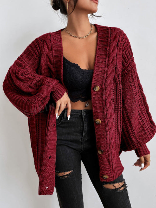 Damen Strickjacke mit oversized Passform und Zopfmuster EB