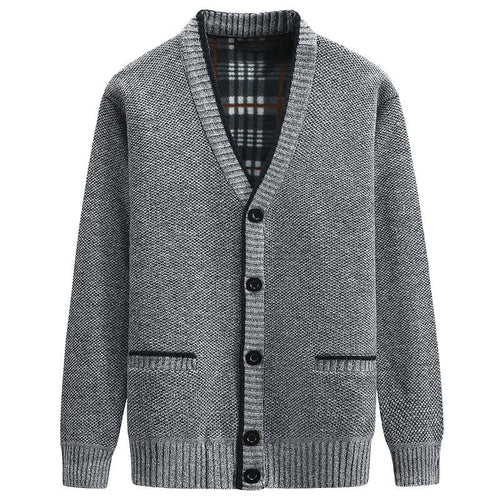 Herren Strickjacke mit kariertem Innenfutter und praktischen Taschen EB