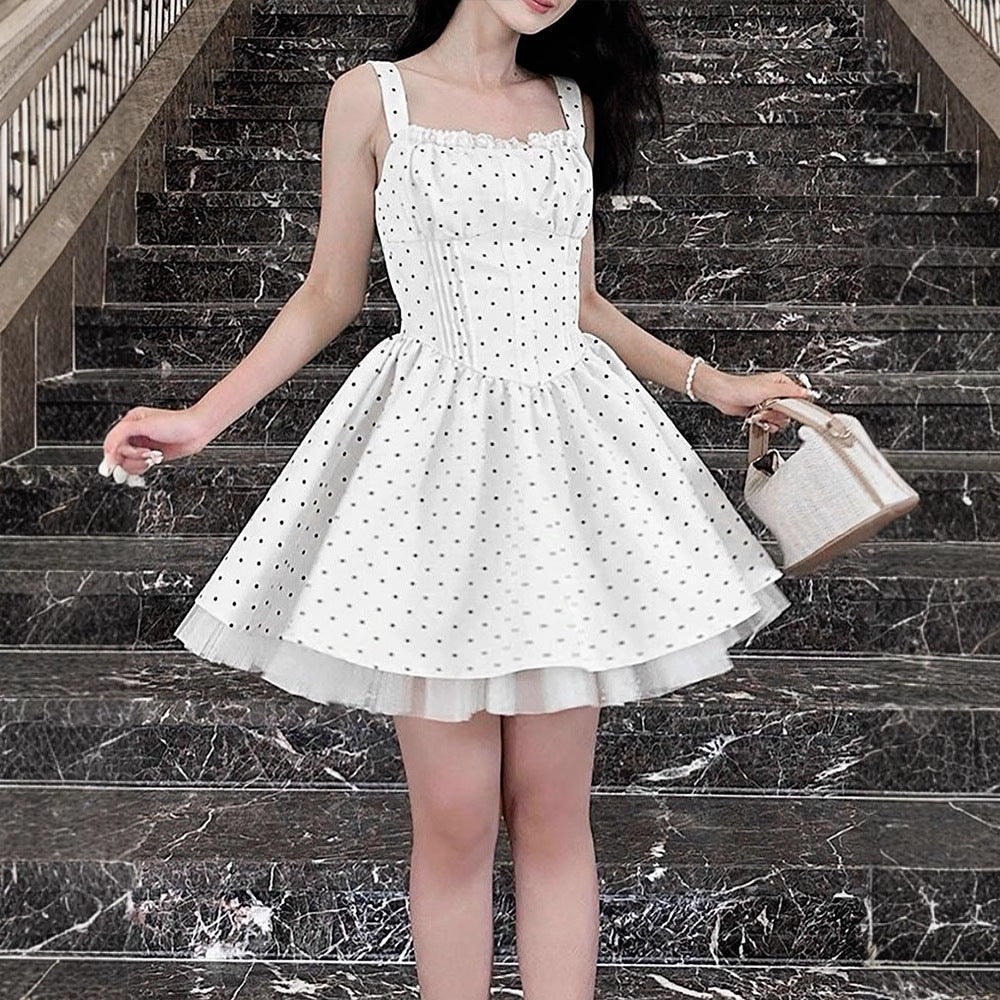 Damen Sommerliches Kleid mit schwingendem Rock und Punktmuster EB