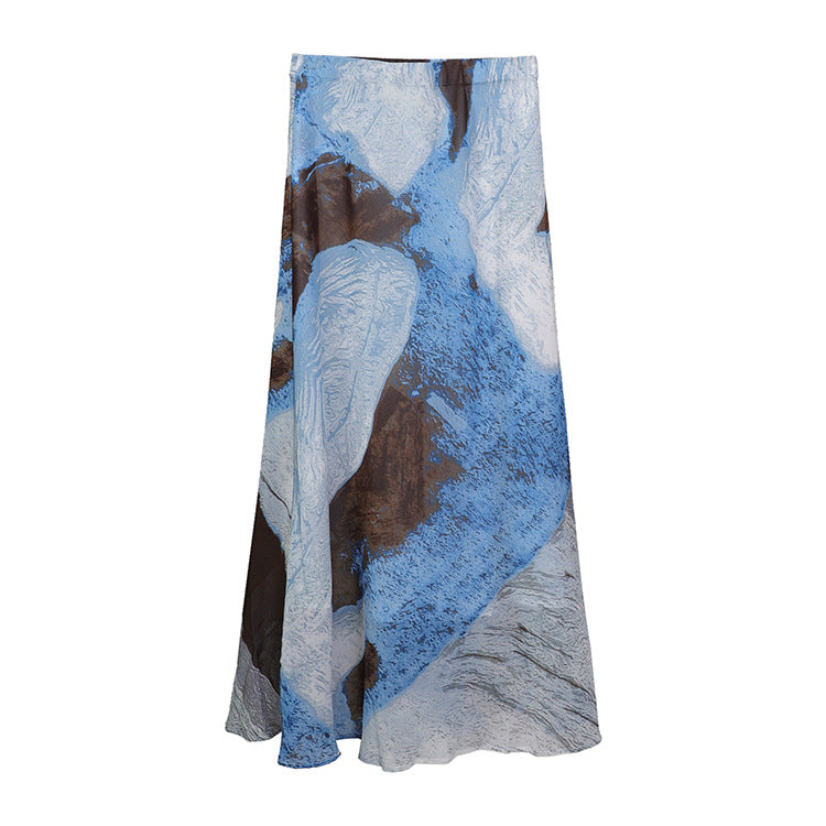 Damen  fließender Maxirock mit A-Linie und feinem Vintage-Print EB