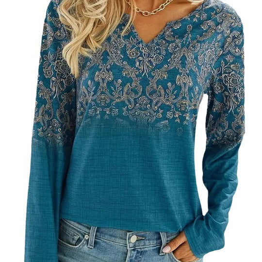 Damen V-Ausschnitt Bluse mit floralem Design EB